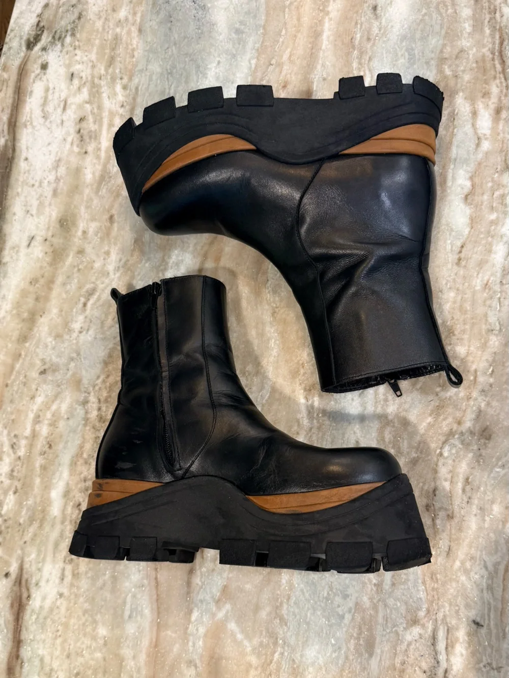 Women’s ALOHAS Sapphire Nutty black leather chunky ankle boots- Size 38